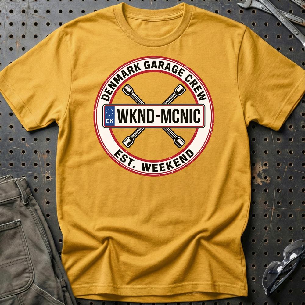 Denmark Garage Crew T-Shirt-Beklædning-Garage Culture-Guld-S-Garage Culture Shop- garage - man cave - merchandise