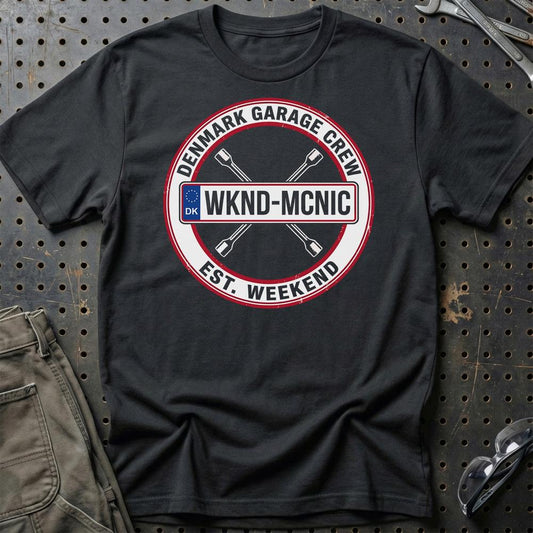 Denmark Garage Crew - Unisex T-Shirt , Bomuld-Beklædning-Garage Culture-Sort-S-Garage Culture Shop- garage - man cave - merchandise