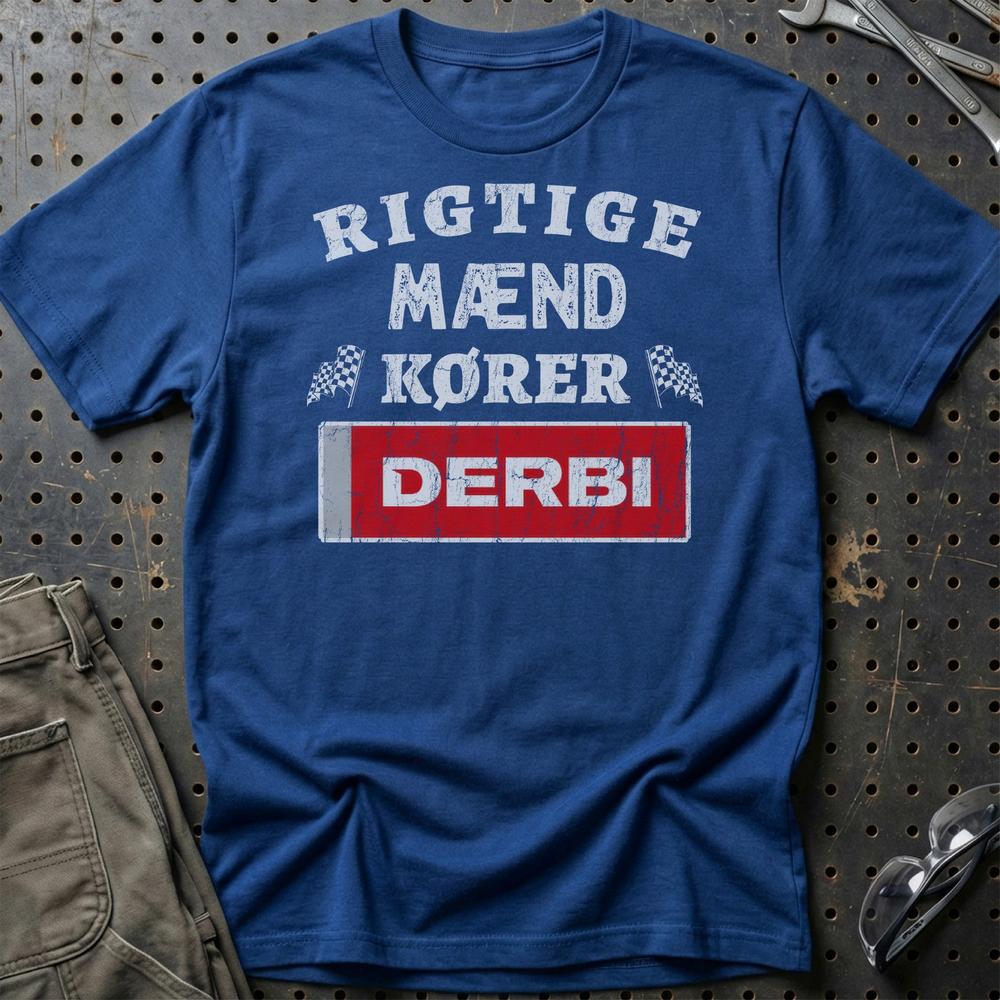 Derbi Rigtige Mænd Kører - Unisex T-Shirt , Bomuld-Beklædning-Derbi-Blå Royal-S-Garage Culture Shop- garage - man cave - merchandise