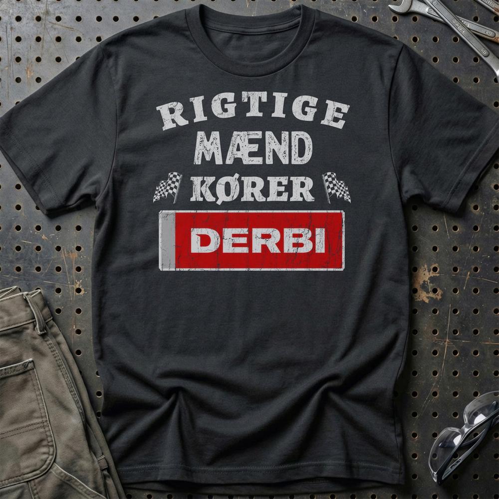 Derbi Rigtige Mænd Kører - Unisex T-Shirt , Bomuld-Beklædning-Derbi-Sort-S-Garage Culture Shop- garage - man cave - merchandise