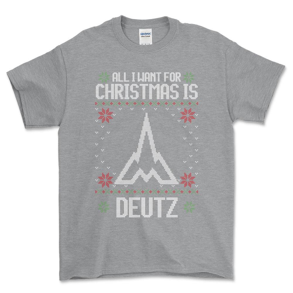 Deutz - All I Want For Christmas - Unisex T-Shirt , Bomuld-Beklædning-Deutz-Grå Sport-S-Forside-Garage Culture Shop- garage - man cave - merchandise