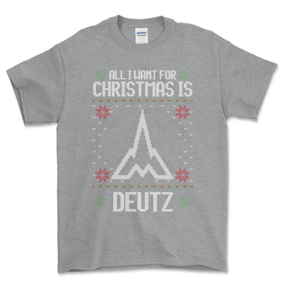 Deutz - All I Want For Christmas - Unisex T-Shirt , Bomuld-Beklædning-Deutz-Grå Sport-S-Forside-Garage Culture Shop- garage - man cave - merchandise