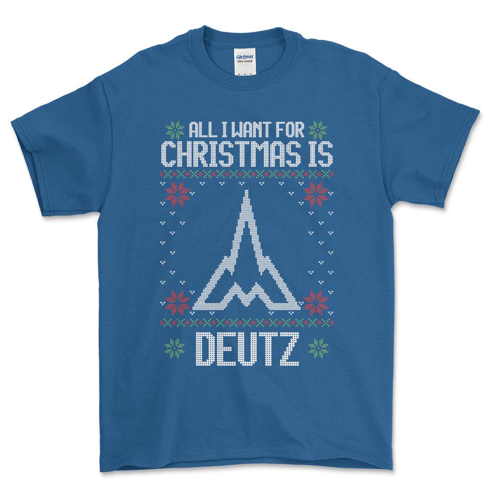 Deutz - All I Want For Christmas - Unisex T-Shirt , Bomuld-Beklædning-Deutz-Blå Royal-S-Forside-Garage Culture Shop- garage - man cave - merchandise