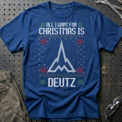 Deutz - All I Want For Christmas - Unisex T-Shirt , Bomuld-Beklædning-Deutz-Blå Royal-S-Garage Culture Shop- garage - man cave - merchandise