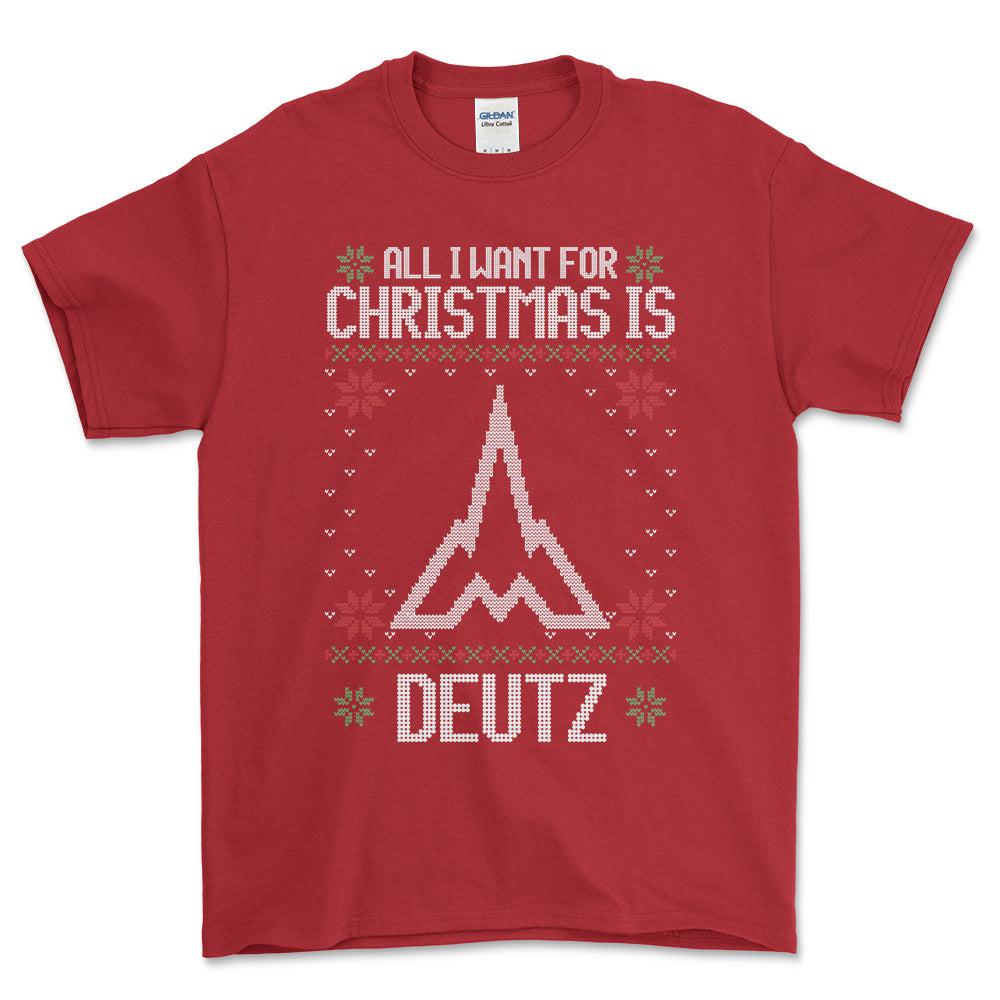 Deutz - All I Want For Christmas - Unisex T-Shirt , Bomuld-Beklædning-Deutz-Rød-S-Forside-Garage Culture Shop- garage - man cave - merchandise