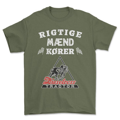 Dieselross Rigtige Mænd Kører - Unisex T-Shirt , Bomuld-Beklædning-Dieselross-Grøn Militær-S-Forside-Garage Culture Shop- garage - man cave - merchandise
