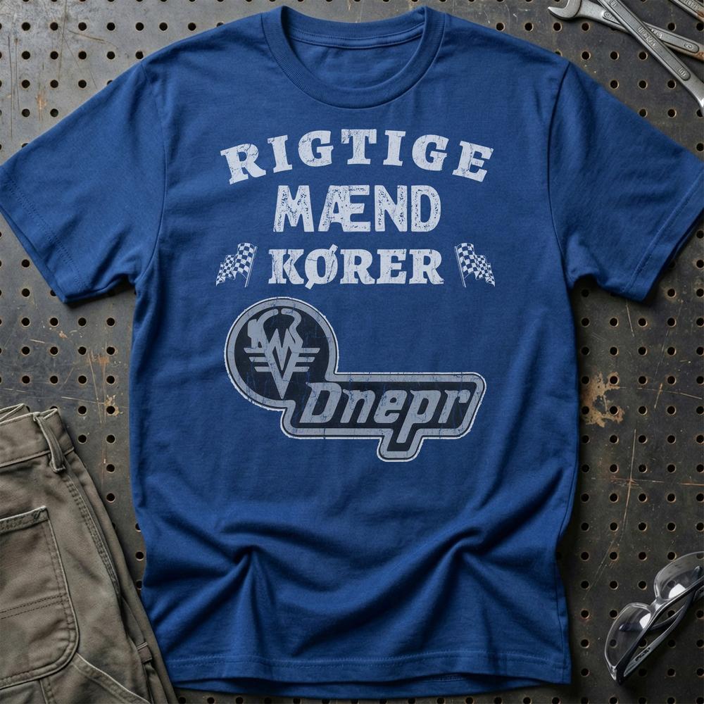 Dnepr Rigtige Mænd Kører - Unisex T-Shirt , Bomuld-Beklædning-Dnepr-Blå Royal-S-Garage Culture Shop- garage - man cave - merchandise