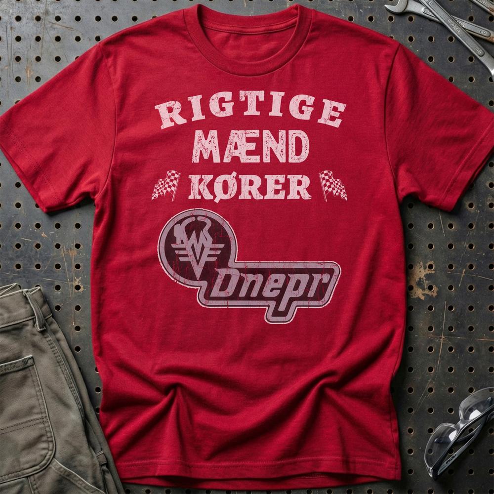 Dnepr Rigtige Mænd Kører - Unisex T-Shirt , Bomuld-Beklædning-Dnepr-Rød-S-Garage Culture Shop- garage - man cave - merchandise