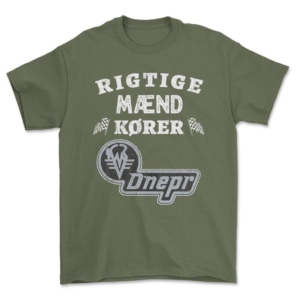 Dnepr Rigtige Mænd Kører - Unisex T-Shirt , Bomuld-Beklædning-Dnepr-Grøn Militær-S-Forside-Garage Culture Shop- garage - man cave - merchandise