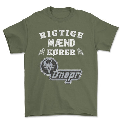 Dnepr Rigtige Mænd Kører - Unisex T-Shirt , Bomuld-Beklædning-Dnepr-Grøn Militær-S-Forside-Garage Culture Shop- garage - man cave - merchandise