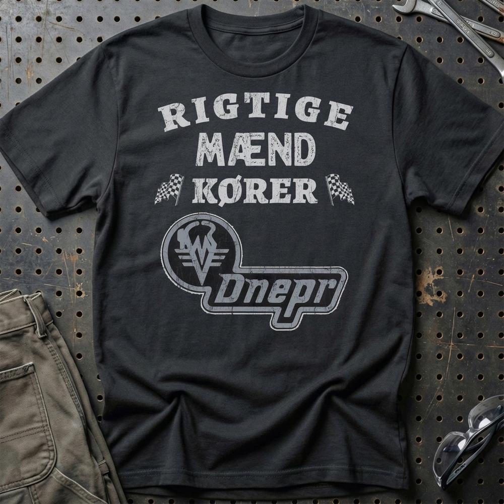 Dnepr Rigtige Mænd Kører - Unisex T-Shirt , Bomuld-Beklædning-Dnepr-Sort-S-Garage Culture Shop- garage - man cave - merchandise