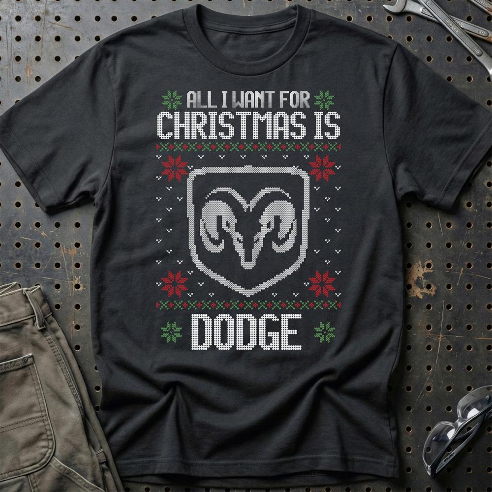 Dodge - All I Want For Christmas T-Shirt-Beklædning-Dodge-Sort-S-Garage Culture Shop- garage - man cave - merchandise