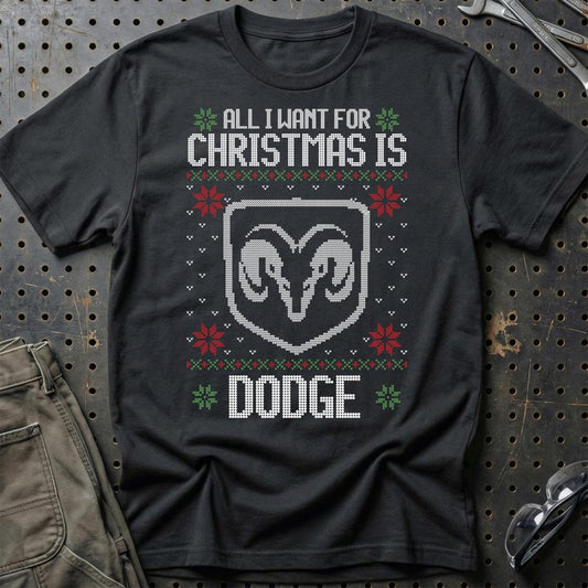 Dodge - All I Want For Christmas - Unisex T-Shirt , Bomuld-Beklædning-Dodge-Sort-S-Garage Culture Shop- garage - man cave - merchandise