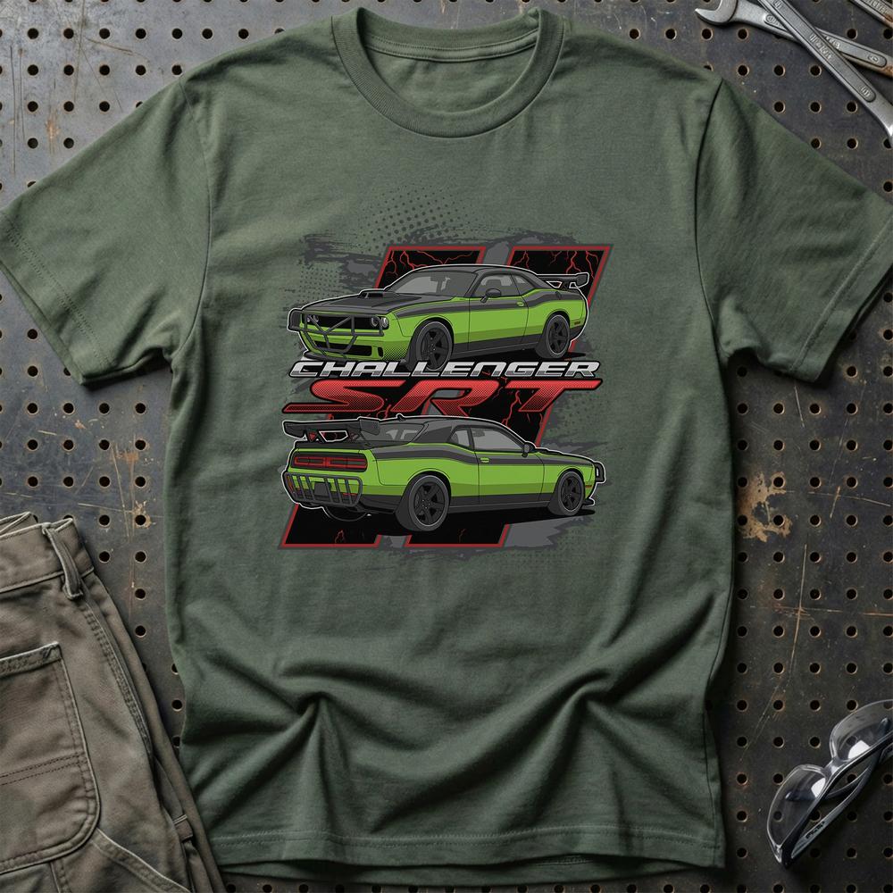 Dodge Challanger SRT Fast And Furios Cars T-Shirt-Beklædning-Dodge-Grøn Militær-S-Garage Culture Shop- garage - man cave - merchandise