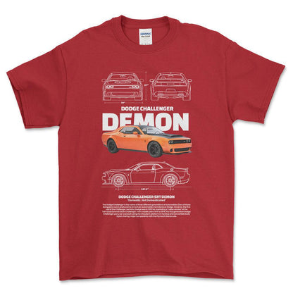 Dodge Challenger Demon - Unisex T-Shirt , Bomuld-Beklædning-Dodge-Rød-S-Forside-Garage Culture Shop- garage - man cave - merchandise
