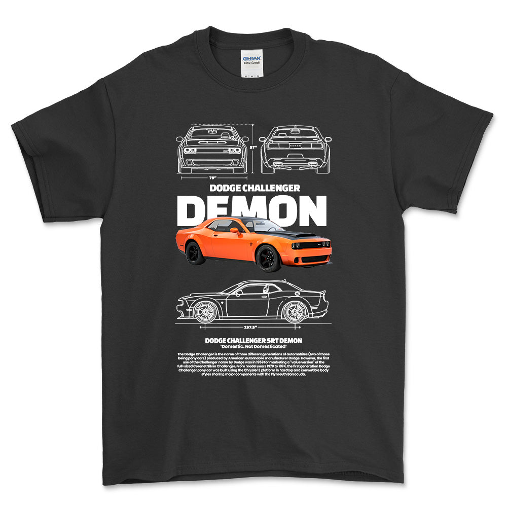 Dodge Challenger Demon - Unisex T-Shirt , Bomuld-Beklædning-Dodge-Sort-S-Forside-Garage Culture Shop- garage - man cave - merchandise