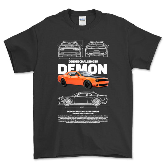 Dodge Challenger Demon - Unisex T-Shirt , Bomuld-Beklædning-Dodge-Sort-S-Forside-Garage Culture Shop- garage - man cave - merchandise