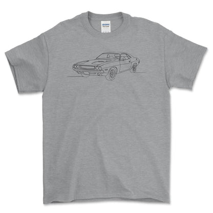 Dodge Challenger First gen - One Line Style Unisex T-Shirt-Beklædning-Dodge-Grå Sport-S-Forside-Garage Culture Shop- garage - man cave - merchandise