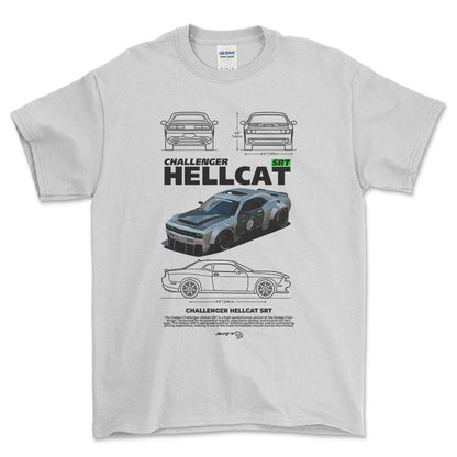 Dodge Challenger Hellcat SRT - Unisex T-Shirt , Bomuld-Beklædning-Dodge-Hvid-S-Forside-Garage Culture Shop- garage - man cave - merchandise