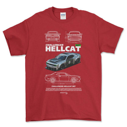Dodge Challenger Hellcat SRT - Unisex T-Shirt , Bomuld-Beklædning-Dodge-Rød-S-Forside-Garage Culture Shop- garage - man cave - merchandise