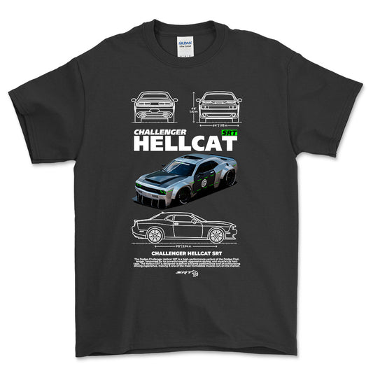 Dodge Challenger Hellcat SRT - Unisex T-Shirt , Bomuld-Beklædning-Dodge-Sort-S-Forside-Garage Culture Shop- garage - man cave - merchandise