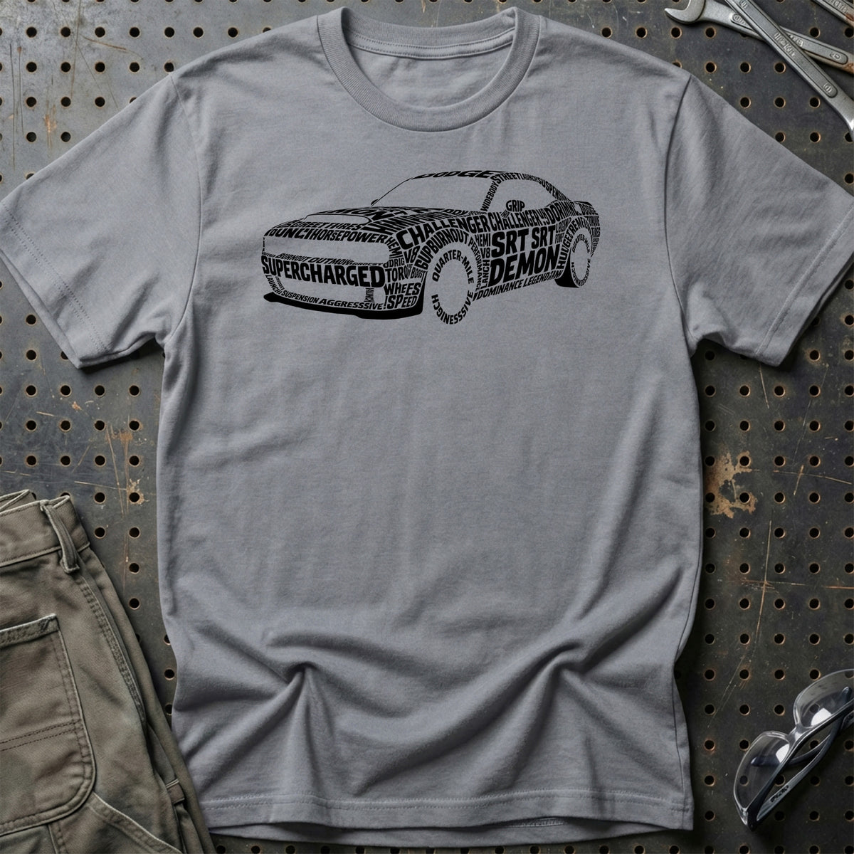 
Dodge Challenger SRT Demon Old School Typography T-Shirt – Grå Sport
