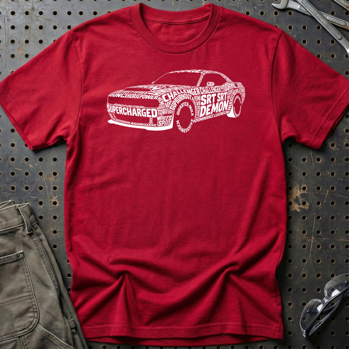 
Dodge Challenger SRT Demon Old School Typography T-Shirt – Rød