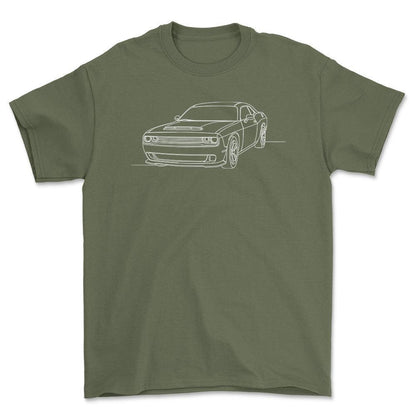 Dodge Challenger Third gen - One Line Style Unisex T-Shirt-Beklædning-Dodge-Grøn Militær-S-Forside-Garage Culture Shop- garage - man cave - merchandise