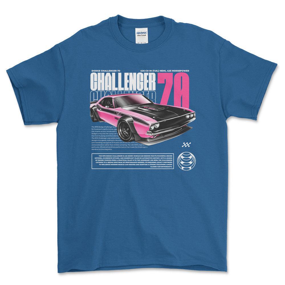 Dodge Challenger - Unisex T-Shirt , Bomuld-Beklædning-Dodge-Blå Royal-S-Forside-Garage Culture Shop- garage - man cave - merchandise