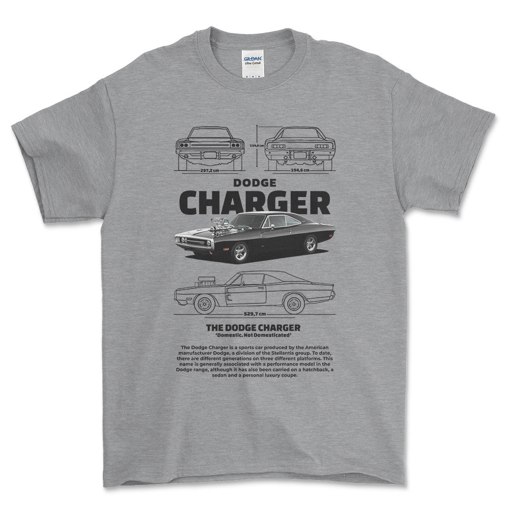 Dodge Charger 1970 - Unisex T-Shirt , Bomuld-Beklædning-Dodge-Grå Sport-S-Forside-Garage Culture Shop- garage - man cave - merchandise