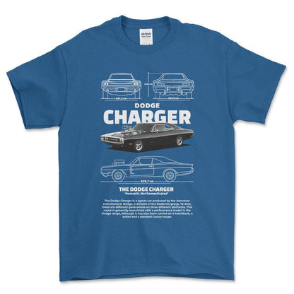 Dodge Charger 1970 - Unisex T-Shirt , Bomuld-Beklædning-Dodge-Blå Royal-S-Forside-Garage Culture Shop- garage - man cave - merchandise