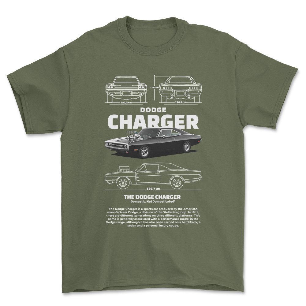 Dodge Charger 1970 - Unisex T-Shirt , Bomuld-Beklædning-Dodge-Grøn Militær-S-Forside-Garage Culture Shop- garage - man cave - merchandise