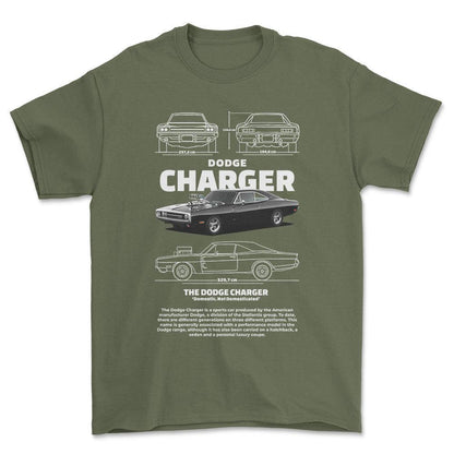 Dodge Charger 1970 - Unisex T-Shirt , Bomuld-Beklædning-Dodge-Grøn Militær-S-Forside-Garage Culture Shop- garage - man cave - merchandise