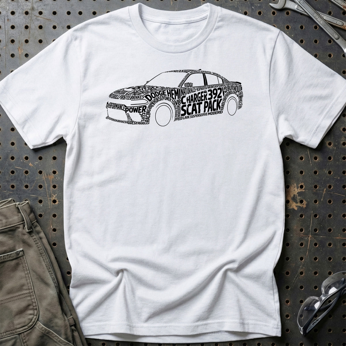
Dodge Charger 392 Scat Pack Old School Typography T-Shirt – Hvid
