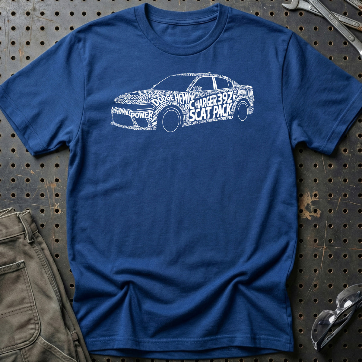
Dodge Charger 392 Scat Pack Old School Typography T-Shirt – Blå Royal