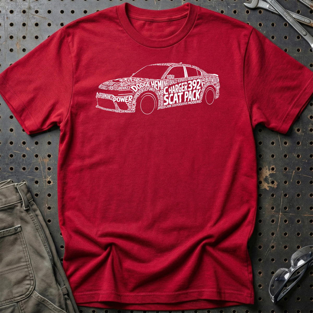 
Dodge Charger 392 Scat Pack Old School Typography T-Shirt – Rød