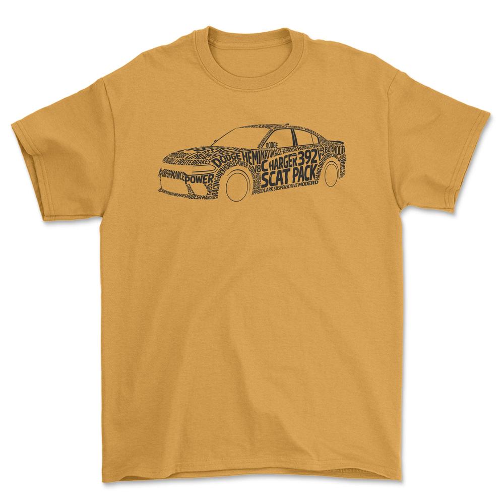 Dodge Charger 392 Scat Pack Old School Typography T-Shirt-Beklædning-Dodge-Guld-S-Garage Culture Shop- garage - man cave - merchandise