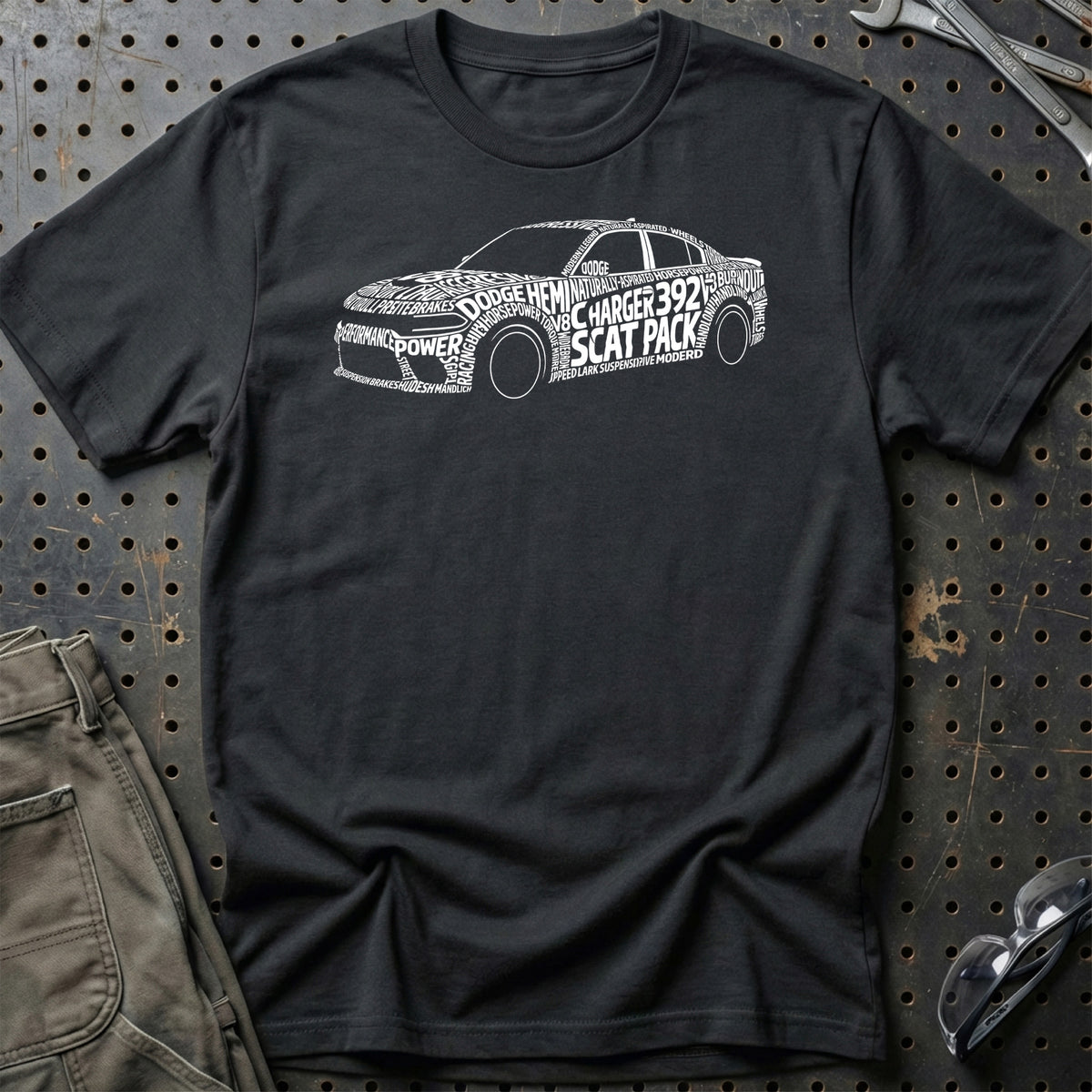 
Dodge Charger 392 Scat Pack Old School Typography T-Shirt – Sort