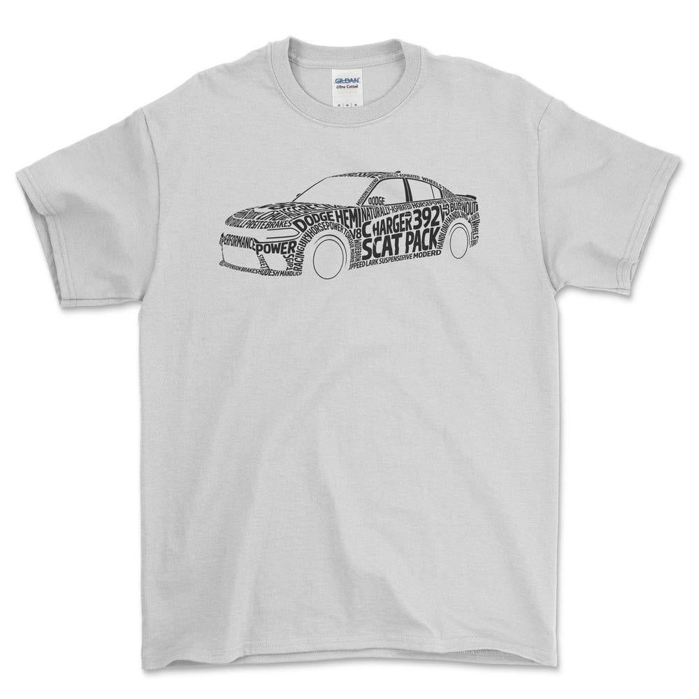 Dodge Charger 392 Scat Pack Old School Typography - Unisex T-Shirt-Beklædning-Dodge-Hvid-S-Forside-Garage Culture Shop- garage - man cave - merchandise
