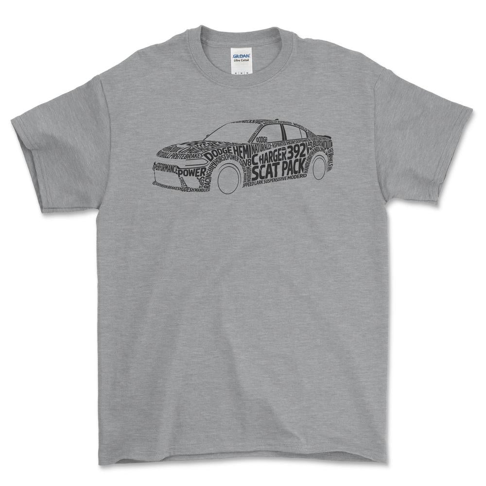 Dodge Charger 392 Scat Pack Old School Typography - Unisex T-Shirt-Beklædning-Dodge-Grå Sport-S-Forside-Garage Culture Shop- garage - man cave - merchandise