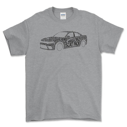 Dodge Charger 392 Scat Pack Old School Typography - Unisex T-Shirt-Beklædning-Dodge-Grå Sport-S-Forside-Garage Culture Shop- garage - man cave - merchandise