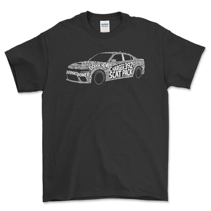 Dodge Charger 392 Scat Pack Old School Typography - Unisex T-Shirt-Beklædning-Dodge-Sort-S-Forside-Garage Culture Shop- garage - man cave - merchandise