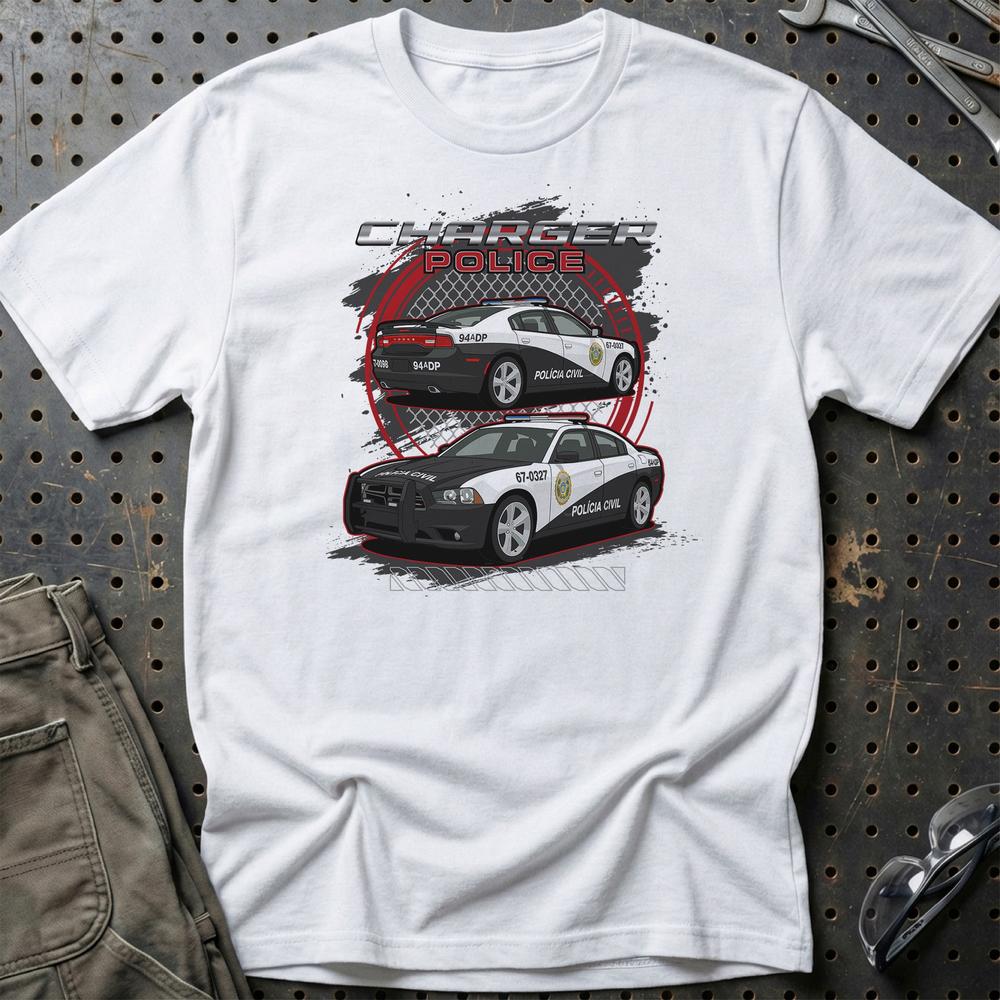 Dodge Charger Police Fast And Furios Cars T-Shirt-Beklædning-Dodge-Hvid-S-Garage Culture Shop- garage - man cave - merchandise