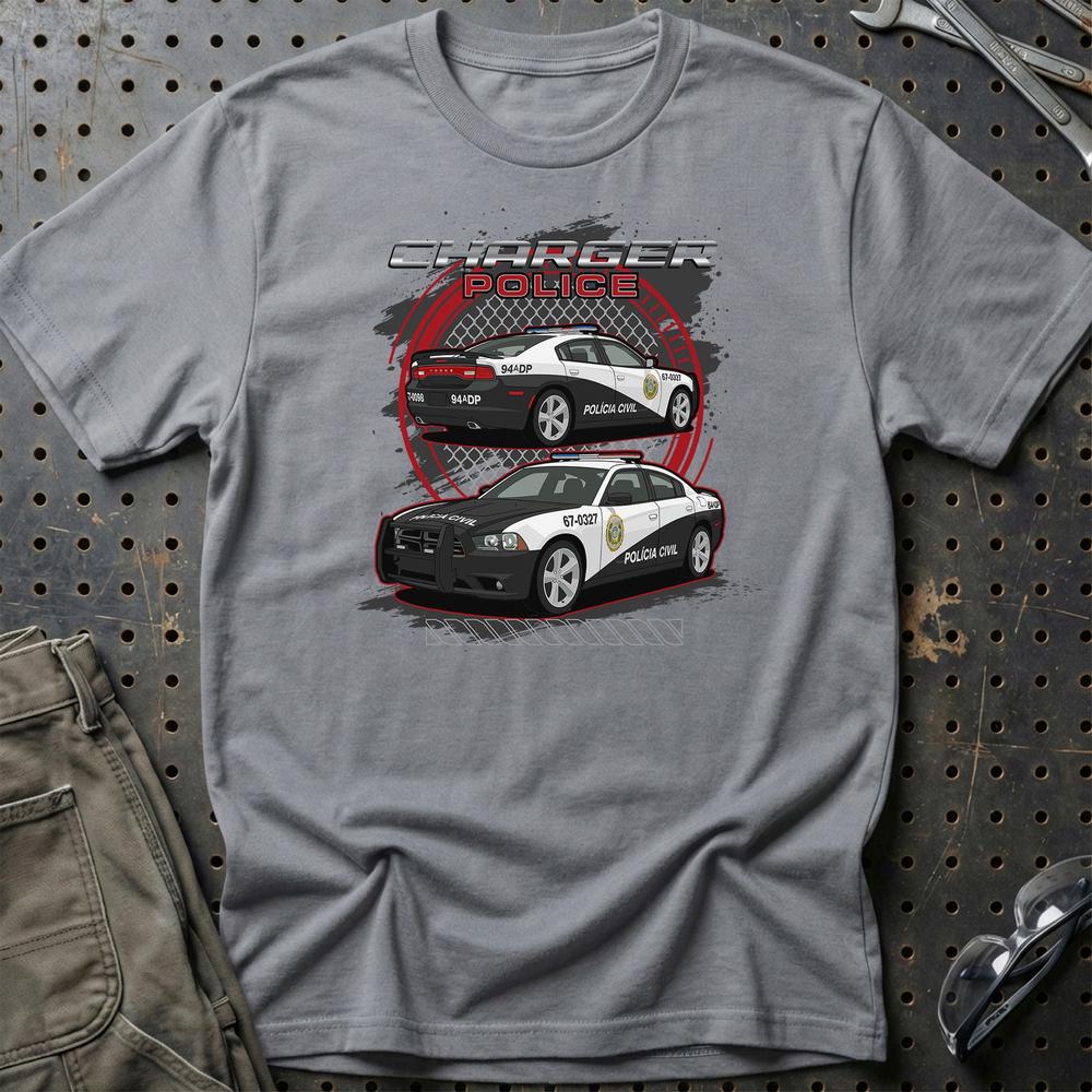Dodge Charger Police Fast And Furios Cars T-Shirt-Beklædning-Dodge-Grå Sport-S-Garage Culture Shop- garage - man cave - merchandise