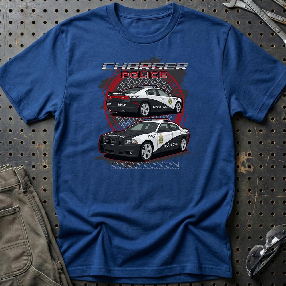 Dodge Charger Police Fast And Furios Cars T-Shirt-Beklædning-Dodge-Blå Royal-S-Garage Culture Shop- garage - man cave - merchandise