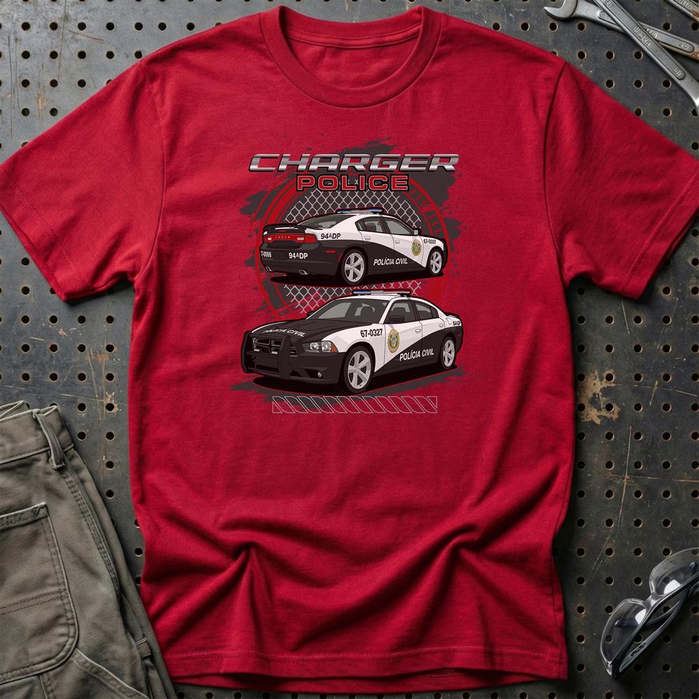 Dodge Charger Police Fast And Furios Cars T-Shirt-Beklædning-Dodge-Rød-S-Garage Culture Shop- garage - man cave - merchandise
