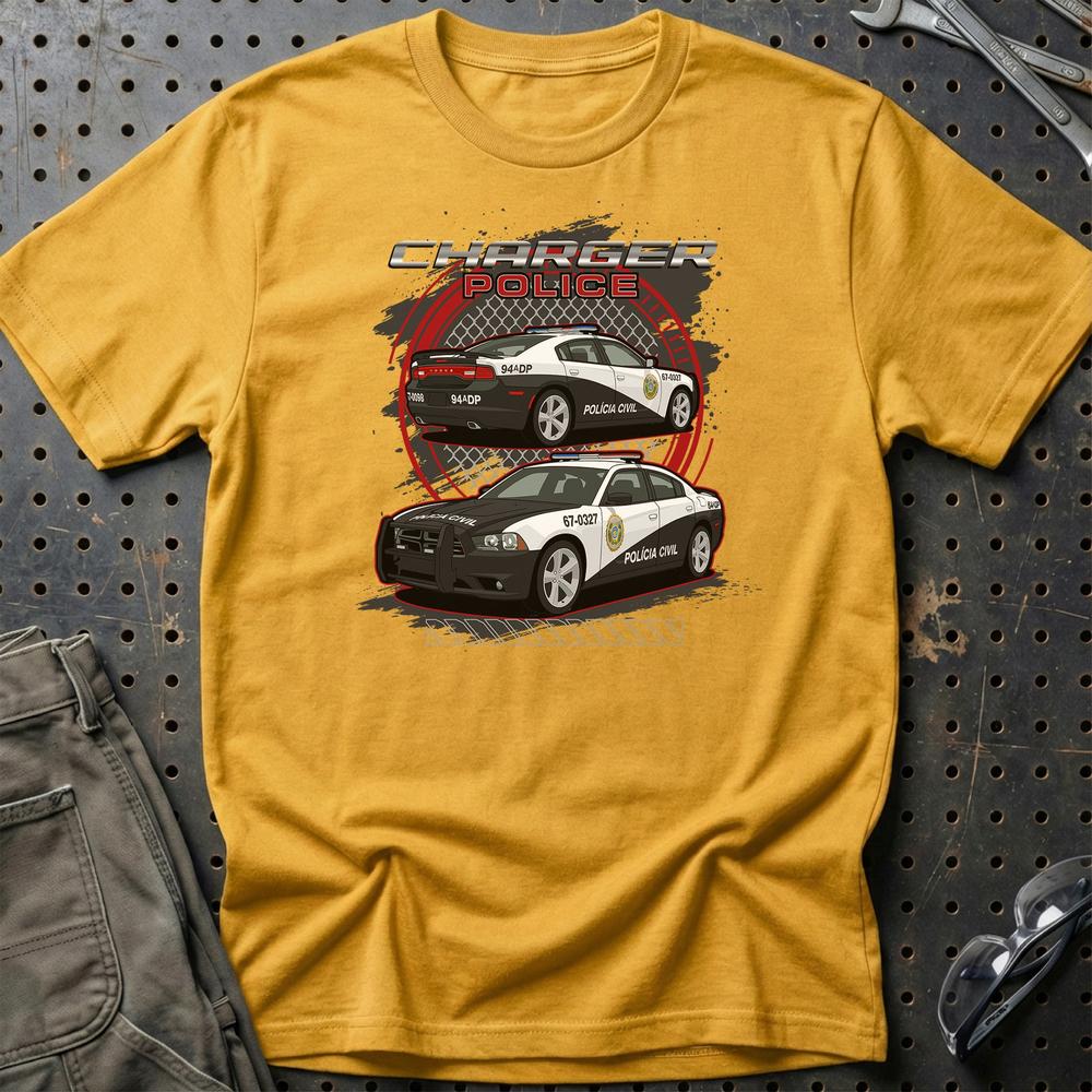 Dodge Charger Police Fast And Furios Cars T-Shirt-Beklædning-Dodge-Guld-S-Garage Culture Shop- garage - man cave - merchandise