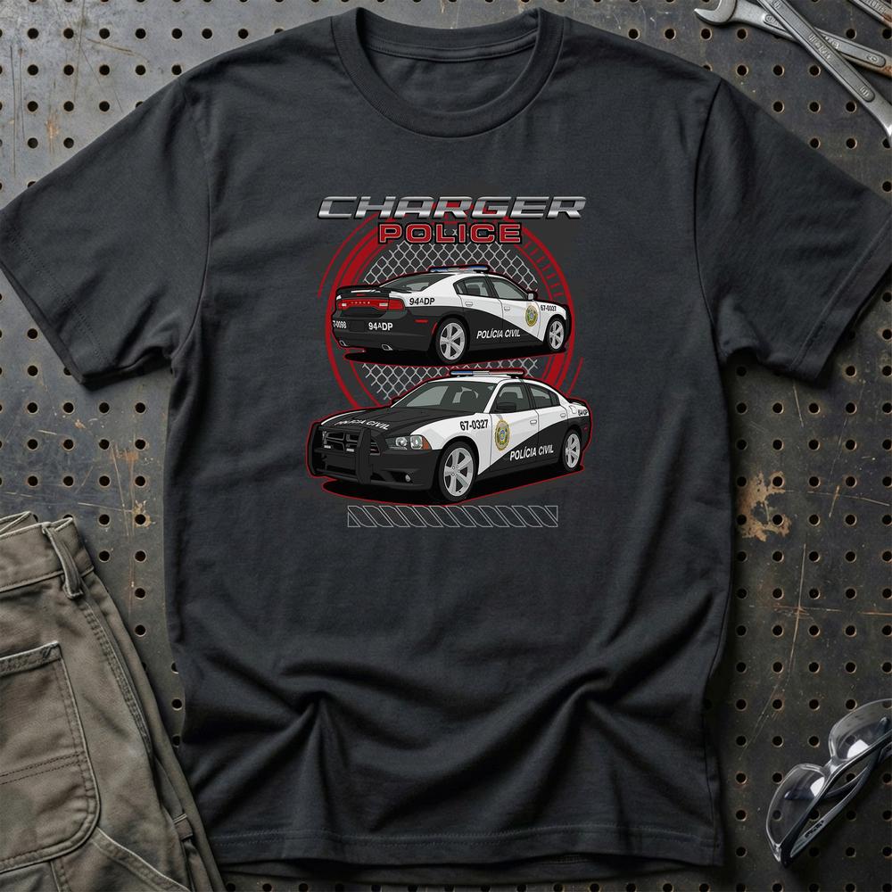 Dodge Charger Police Fast And Furios Cars T-Shirt-Beklædning-Dodge-Sort-S-Garage Culture Shop- garage - man cave - merchandise