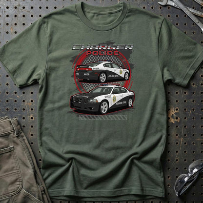 Dodge Charger Police Fast And Furios Cars - Unisex T-Shirt-Beklædning-Dodge-Grøn Militær-S-Garage Culture Shop- garage - man cave - merchandise