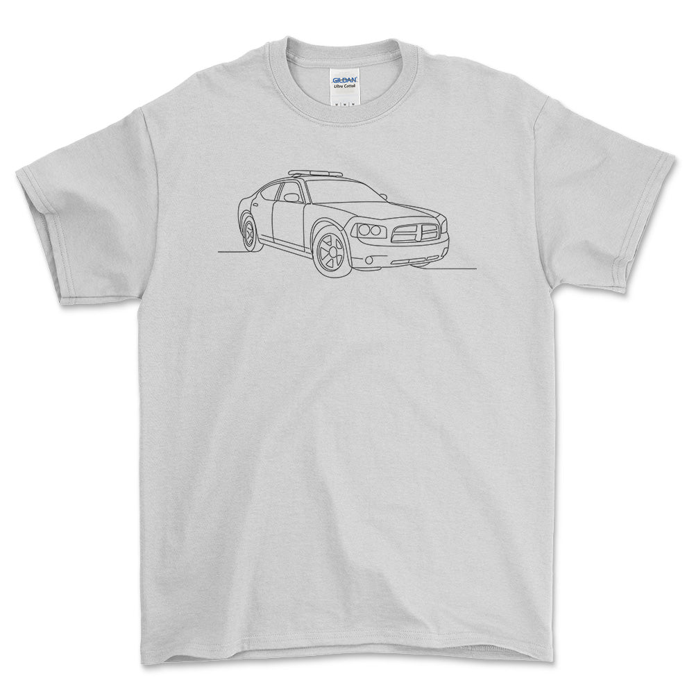 Dodge Charger Pursuit - One Line Style Unisex T-Shirt-Beklædning-Dodge-Hvid-S-Forside-Garage Culture Shop- garage - man cave - merchandise